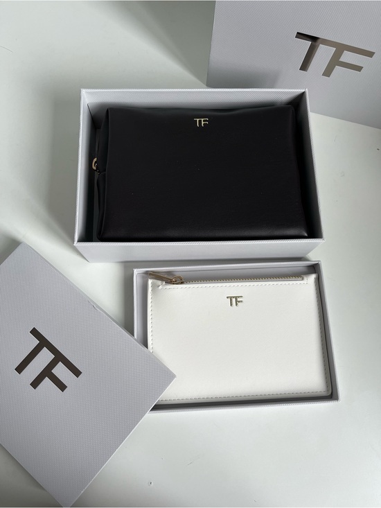 Tom Ford Handbags - Tom Ford (TF) Beauty Dark Brown & White Leather Pouches